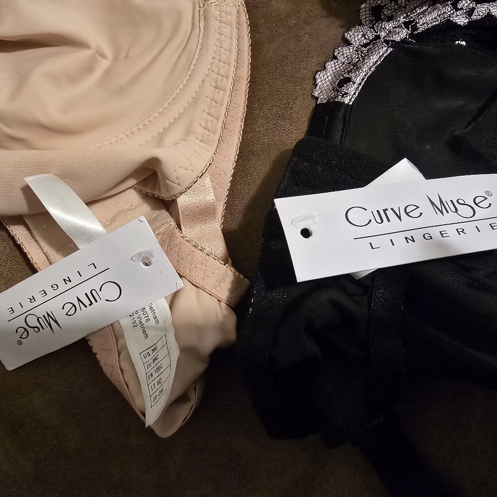 Curve Muse. Elegant Lace Minimizer Underwire Bra. Black and Tan. Size 38C. NWT. - Picture 9 of 14